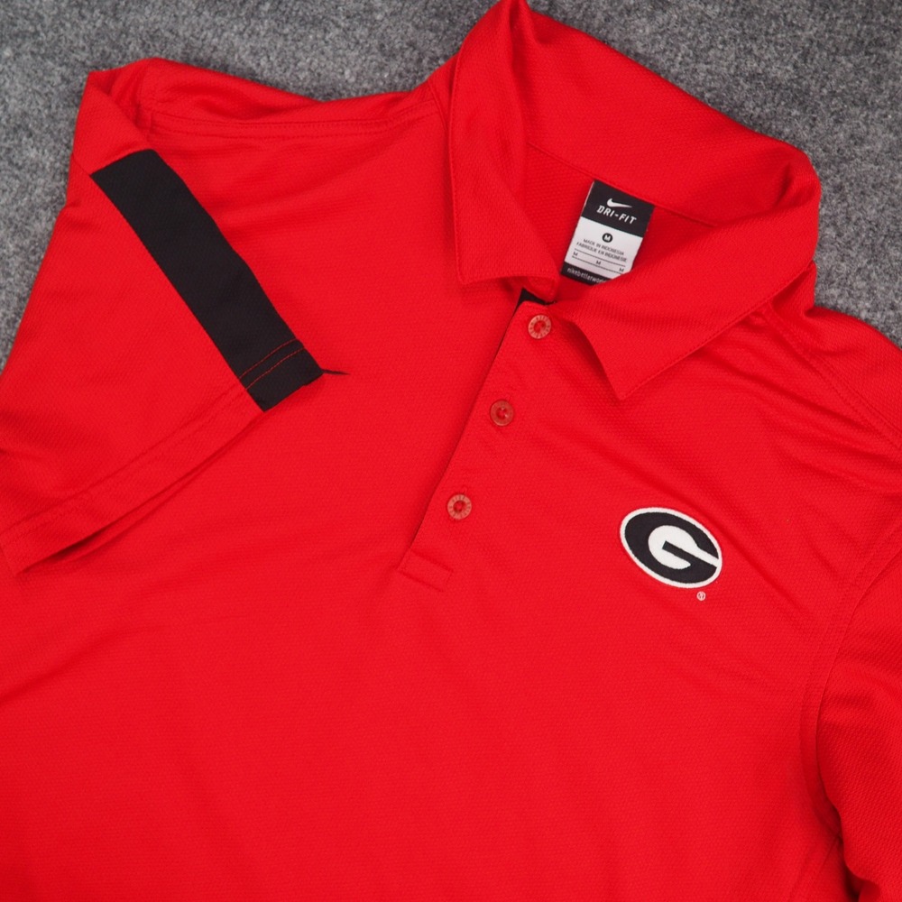 Georgia Bulldogs Polo Mens Med Red Black Nike Dri-Fit NCAA Collegiate Sporty